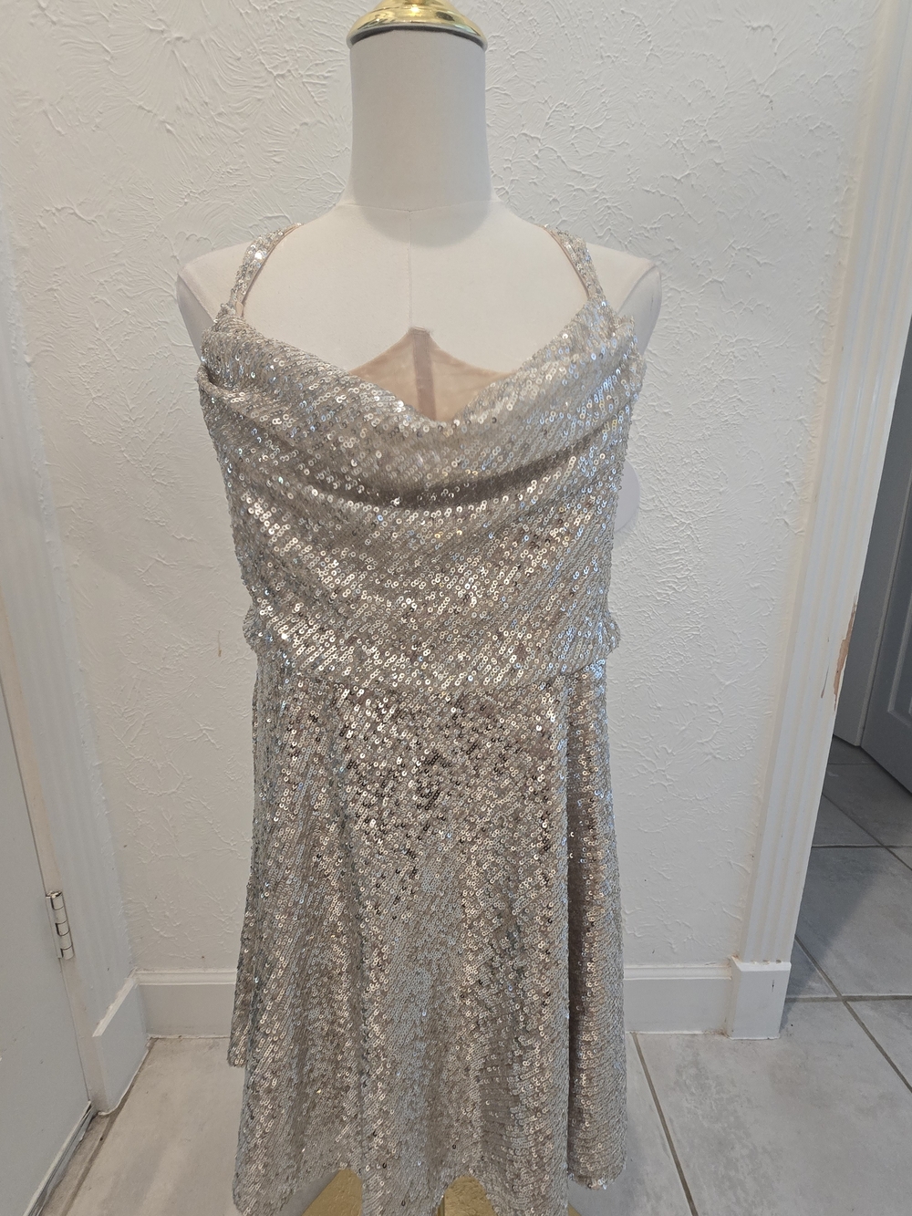 For Love & Lemons Silver Sequin Corset Mini Dress XL NWT